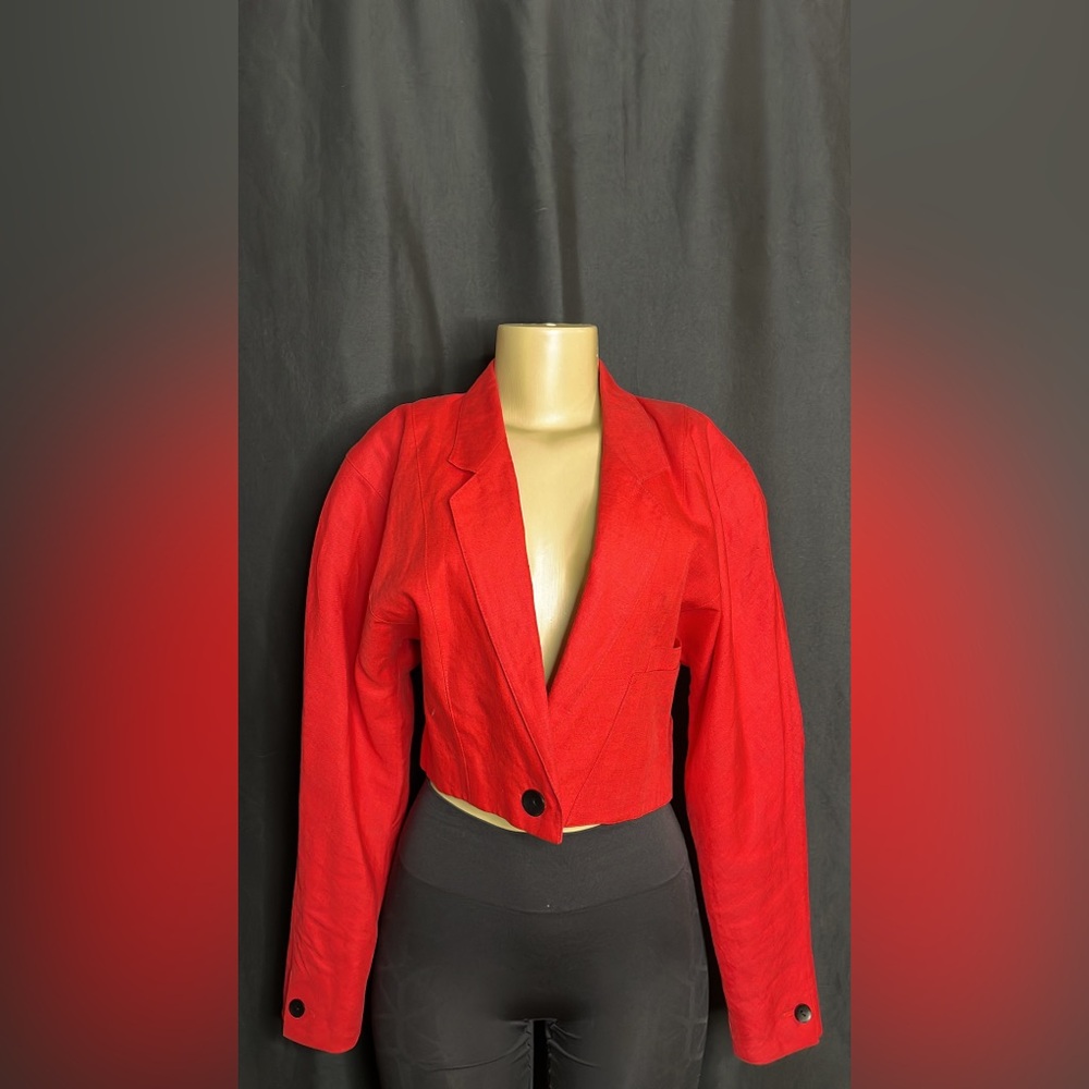 Vintage Escada by Margaretha Ley Red Linen Cropped Jacket